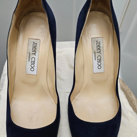 Jimmy Choo Agnes Suede Navy Heels, Sz 37 - Box & Dust Bag - Picture 6 of 13